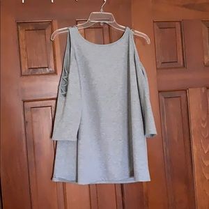 Grey cold shoulder crisscross sleeve boutique top